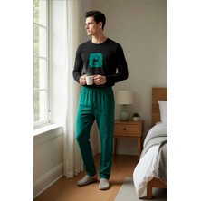 Benerly Erkek Bisiklet Yaka Uzun Kol Regular Fit Geyik Baskılı Pijama Takımı Fonksiyonel %100 Pamuk