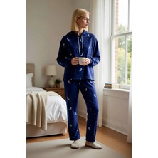 Benerly Kadın Kapüşonlu Standart Kol Regular Kalıp Polar Örme Pijama Takımı Fonksiyonel Dayanıklı Şık