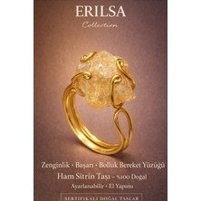 Tesbih Atölyesi Sertifikalı Zenginlik Başarı Bolluk Bereket Yüzüğü – Ham Sitrin Taşı Ayarlanabilir El Yapımı