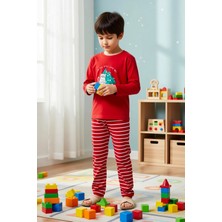 Benerly Unisex Çocuk Bisiklet Yaka Standart Kol Uzun Kollu Regular Kalıp Pijama Takımı Estetik %100 Pamuk