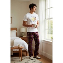 Benerly Erkek Bisiklet Yaka Kısa Kol Regular Kalıp Ekose Baskılı Pijama Takımı