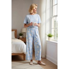 Benerly Kadın Bisiklet Yaka Kısa Kollu Regular Kalıp Çiçekli Pijama Takımı Fonksiyonel