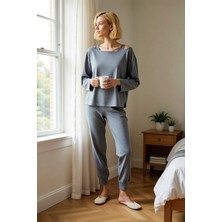 Benerly Kadın Bisiklet Yaka Standart Kol Regular Kalıp Örme Pijama Takımı Fonksiyonel Dayanıklı Şık