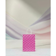 Aybaş Kağıtçılık 1.kalite 18X24 cm ( 5 Adet ) Pembe Renk Beyaz Benekli Kraft Kağıt Çanta,hediye Poşeti,hediye Paketi