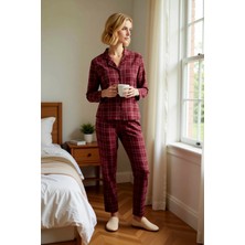 Benerly Kadın Ekose Gömlek Yaka Standart Kol Regular Kalıp Pijama Takımı Fonksiyonel Şık