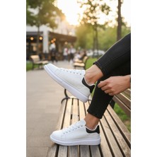 Enoch Erkek Beyaz Sneaker Oversize Kalın Tabanlı Siyah Topuk Detaylı Lüks Model