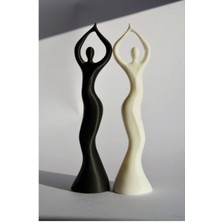 Atölye Matris Dans Eden Iki Kadın Biblo Dekoratif Obje Seti 19 cm 3D Baskı Pla Plastik Siyah Beyaz