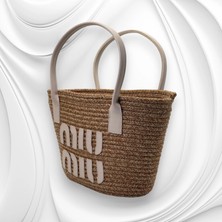 Miu Krem Detaylı Hasır Çanta