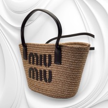 Miu Kahverengi Detaylı Hasır Çanta