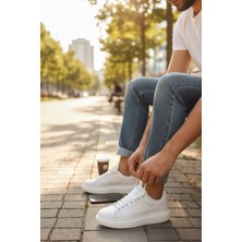 Enoch Erkek Tam Beyaz Sneaker Oversize Kalın Tabanlı ve Düz Sade Lüks Model