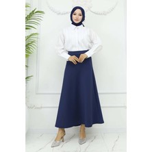 RFK Butik Kadın Puf Scuba Beli Lastikli Tesettür Etek - Lacivert