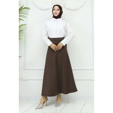 RFK Butik Kadın Puf Scuba Beli Lastikli Tesettür Etek - Kahverengi