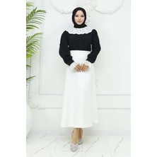 RFK Butik Kadın Puf Scuba Beli Lastikli Tesettür Etek - Beyaz