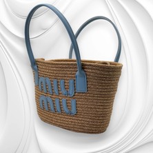 Miu Mavi Detaylı Hasır Çanta