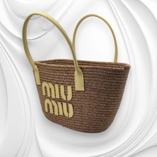 Miu Sarı Detaylı Hasır Çanta