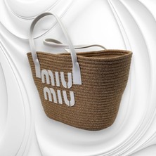 Miu Beyaz Detaylı Hasır Çanta