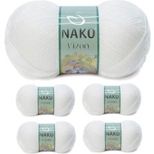 FRY 5 Adet Vizon Premium Akrilik El Örgü Ipi Yünü Renk NO:208 Beyaz