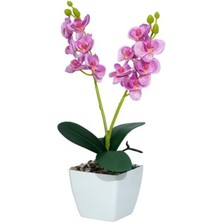 Çiçekmisin Beyaz Plastik Saksıda Dekoratif Orkide Yapay Çiçek
