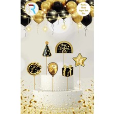 Siyah Gold Temalı Pasta Üstü Figür Set 6'lı