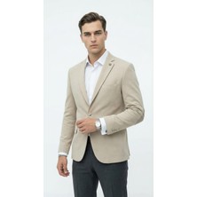Plus Scorpion Erkek Kolu Yamalı Blazer Ceket – Taş Renk, Italyan Kesim Slim Fit, Şık Tasarım