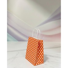 Aybaş Kağıtçılık 1.kalite 18X24 cm ( 5 Adet ) Turuncu Renk Beyaz Benekli Kraft Kağıt Çanta,hediye Poşeti,hediye Paketi