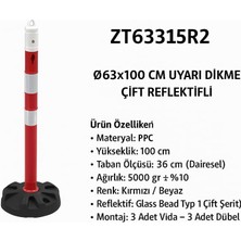 Zeplin Uyarı Dikmesi | Çift Reflektifli – Kırmızı/beyaz– Ø63X100 cm