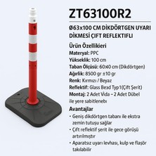Zeplin Dikdörtgen Uyarı Dikmesi | Çift Reflektifli – Kırmızı/beyaz  – Ø63X100 cm