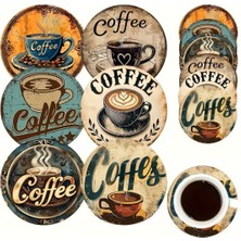 6 Parça Kahve Temalı Ahşap Bardak Altlığı Seti