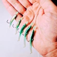 Eagenset Yeşil Silikon Balıklı Çapari 5 cm (2 Adet) Silikon At Çek Takımı Fosforlu Glow Boncuklu