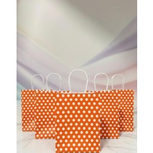 Aybaş Kağıtçılık 1.kalite 18X24 cm ( 10 Adet ) Turuncu Renk Beyaz Benekli Kraft Kağıt Çanta,hediye Poşeti,hediye Paketi