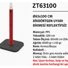Zeplin Dikdörtgen Uyarı Dikmesi | Reflektifsiz – Kırmızı/beyaz – Ø63X100 cm