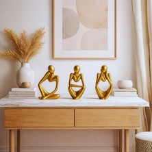Nevhan Sanat  Ev & Ofis Dekoru – Gold 3’lü İnsan Figürü Seti | El Yapımı Minimalist Heykel Takımı