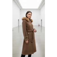 Esin Giyim Pötikare Dokulu Çıkarılabilir Kapüşonlu Kaşe Kaban