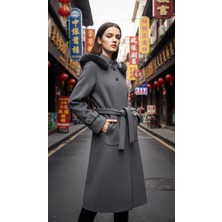 Esin Giyim Pötikare Dokulu Çıkarılabilir Kapüşonlu Kaşe Kaban