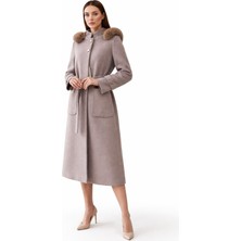 Esin Giyim Pötikare Dokulu Çıkarılabilir Kapüşonlu Kaşe Kaban