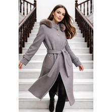 Esin Giyim Pötikare Dokulu Çıkarılabilir Kapüşonlu Kaşe Kaban