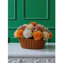Neşeli Çiçekler Yapay Çiçek Aranjmanı 30X20 cm Hasır Sepette Özel Tasarım Dekoratif Çiçek Sepeti Hediyelik