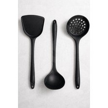 Destpak 3'lü Silikon Servis Seti - Spatula, Kepçe, Kevgir - Isıya Dayanıklı - Çizmez Yanmaz Yapışmaz - Sert