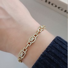 Lente Aksesuar Gold Baget ve Yuvarlak Full Zirkon Taşlı Lüks Bileklik - 14K Altın Kaplama Xuping