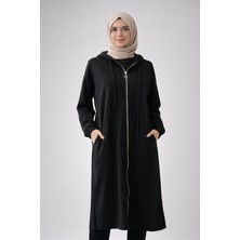 Nirva Butik Modal Kumaş Kapşonlu Siyah Kap Hırka