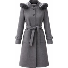 Esin Giyim Pötikare Dokulu Çıkarılabilir Kapüşonlu Kaşe Kaban