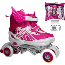 Oyuncakzade Pembe Melek Kanatlı Ön Tekeri Işıklı 2+2 Çocuk Pateni Taşıma Çantalı Hediyeli  Alıştırma Pateni