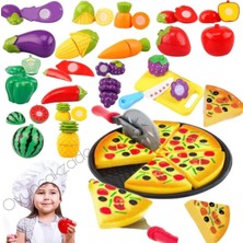 Oyuncakzade Minik Şef Mutfak Seti 24 Pcs Kesilebilir Meyve Sebze ve 16 Parça Aksesuarlı Tepsili Pizza Oyuncak