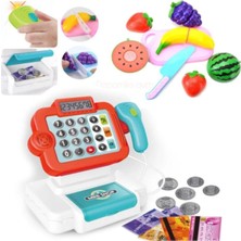 Oyuncakzade Oyuncak Yazar Kasa Pilli Sesli Barkod Okuyuculu Gerçek Hesap Makinası + Kesilebilen Meyve Sebze Set