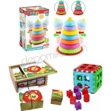 Oyuncakzade Bebeğimin Ilk Oyuncaklari / Küp Bultak Sallanan Kule Ahşap Küp Puzzle