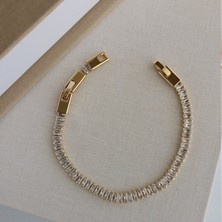 Lente Aksesuar Gold Full Baget Zirkon Taşlı Lüks Su Yolu Bileklik - 14K Altın Kaplama Xuping