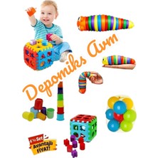 Oyuncakzade Esnek  Tırtıl+Bultak 14 Parça Sevimli Kule 6-10 Adet Havuz Topu Hedi̇yemi̇zdi̇r Geli̇şi̇m Seti̇ 4 Lü