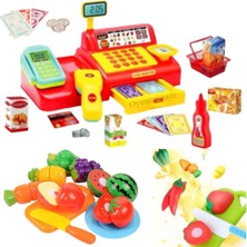 Oyuncakzade Oyuncak Market Yazar Kasa + 12 Parça Meyve Kesme Oyunu 52 Parça Eğitici Set