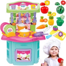 Oyuncakzade Candy Şef Mutfak Seti Kız Çocuk Oyuncak Evcilik Oyuncak Seti + 12 Parça Kesilebilir Meyve Seti