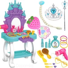Oyuncakzade Oyuncak Şato Güzellik Masası Aynalı Aksesuarlı + Saç Asa Taç + Sürülebilir Çilek Makyaj Seti